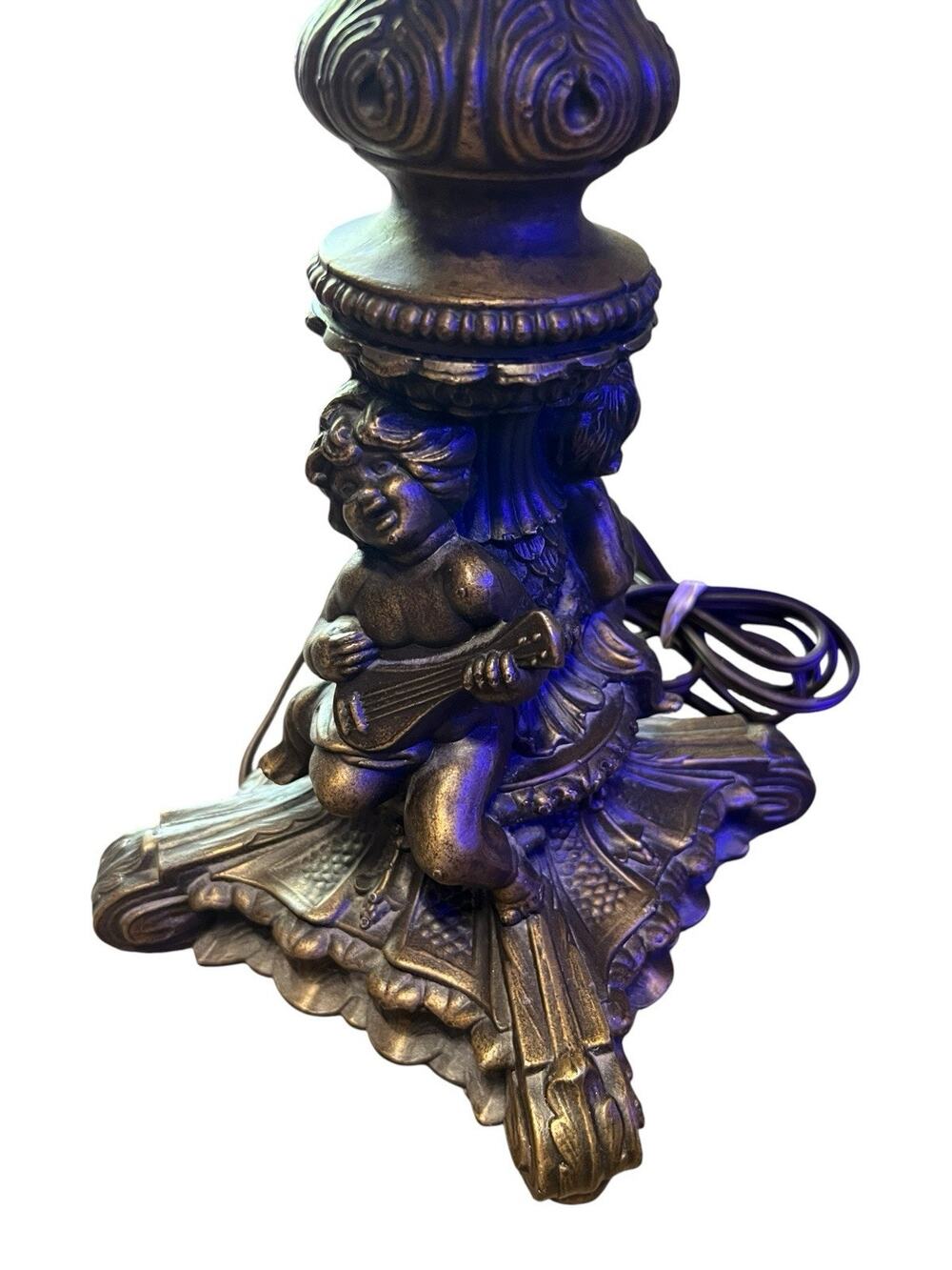 Vintage Victorian Style 29.5" Table Lamp Ornate Cherub Base With Fringe Shade